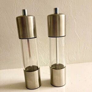 Brushed Stainless Steel Salt and Pepper Mill Grinder Set Clear Acrylic Window